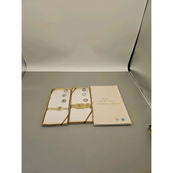 Vintage NOS Springmaid 3 Men's Monogrammed Handkerchiefs Goldenweve "E" "G" X 7 - Picture 2 of 11
